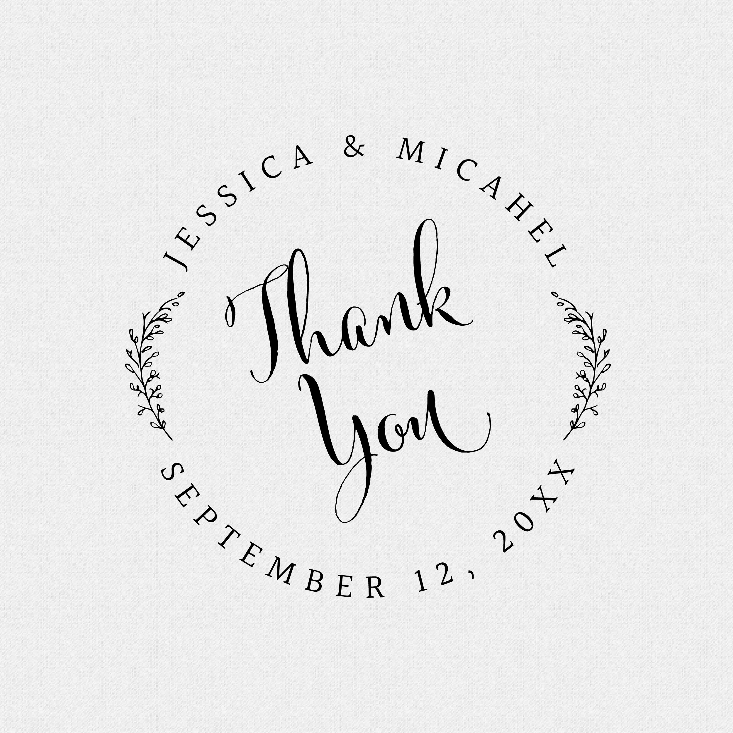 Simple Thank You Wedding Favor Stamp with leaves style T308