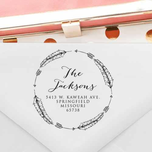 Return Address Stamp with Feathers & Arrows