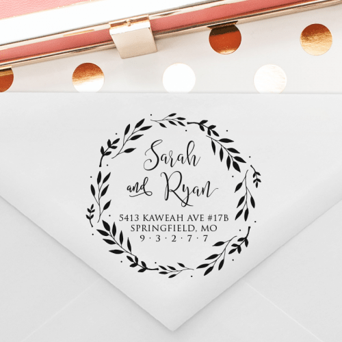 Wreath Calligraphy Wedding Address Stamp