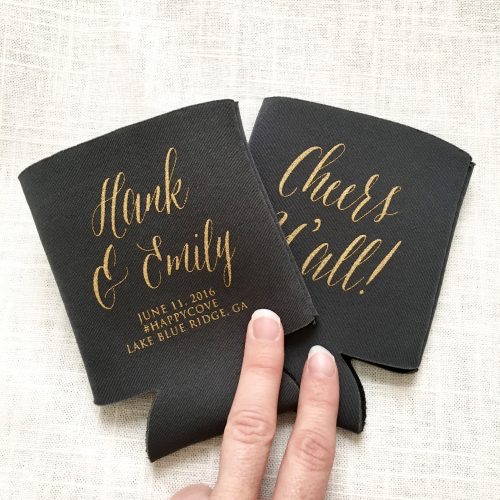 Simple and Pretty Calligraphy Wedding Koozie Style T361