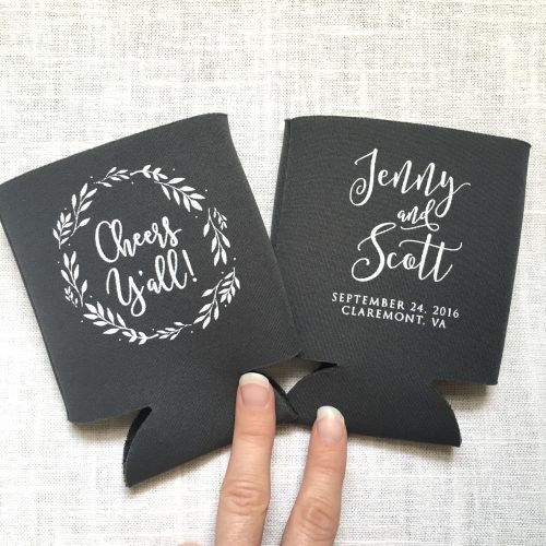 Cheers Y'all Wedding Can Koozie with wreath Style T337