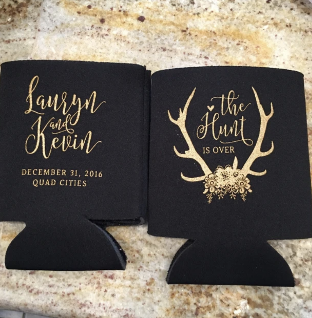 The Hunt is Over Personalized Wedding Koozie - Style T#322