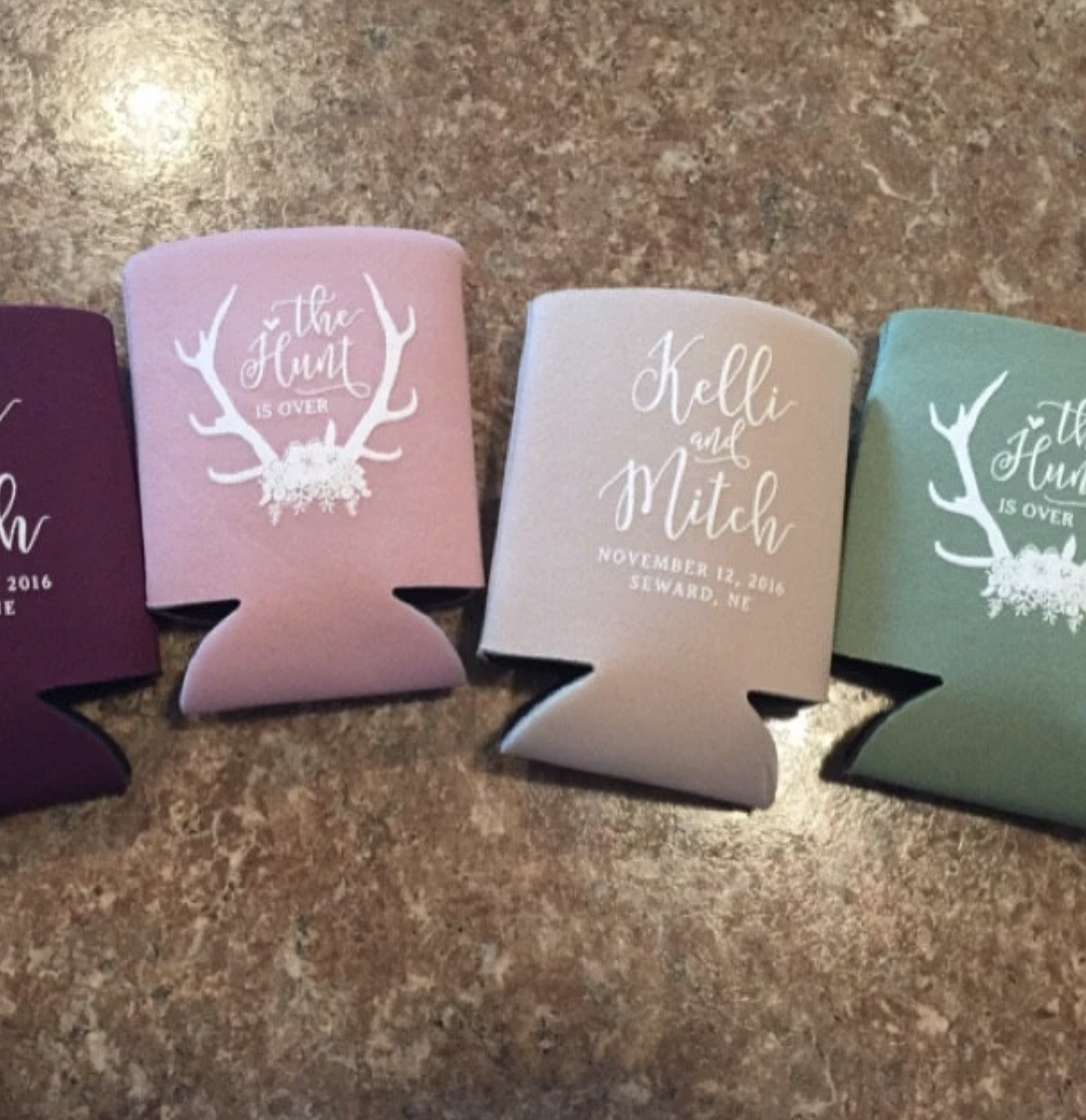 The Hunt is Over Personalized Wedding Koozie - Style T#322