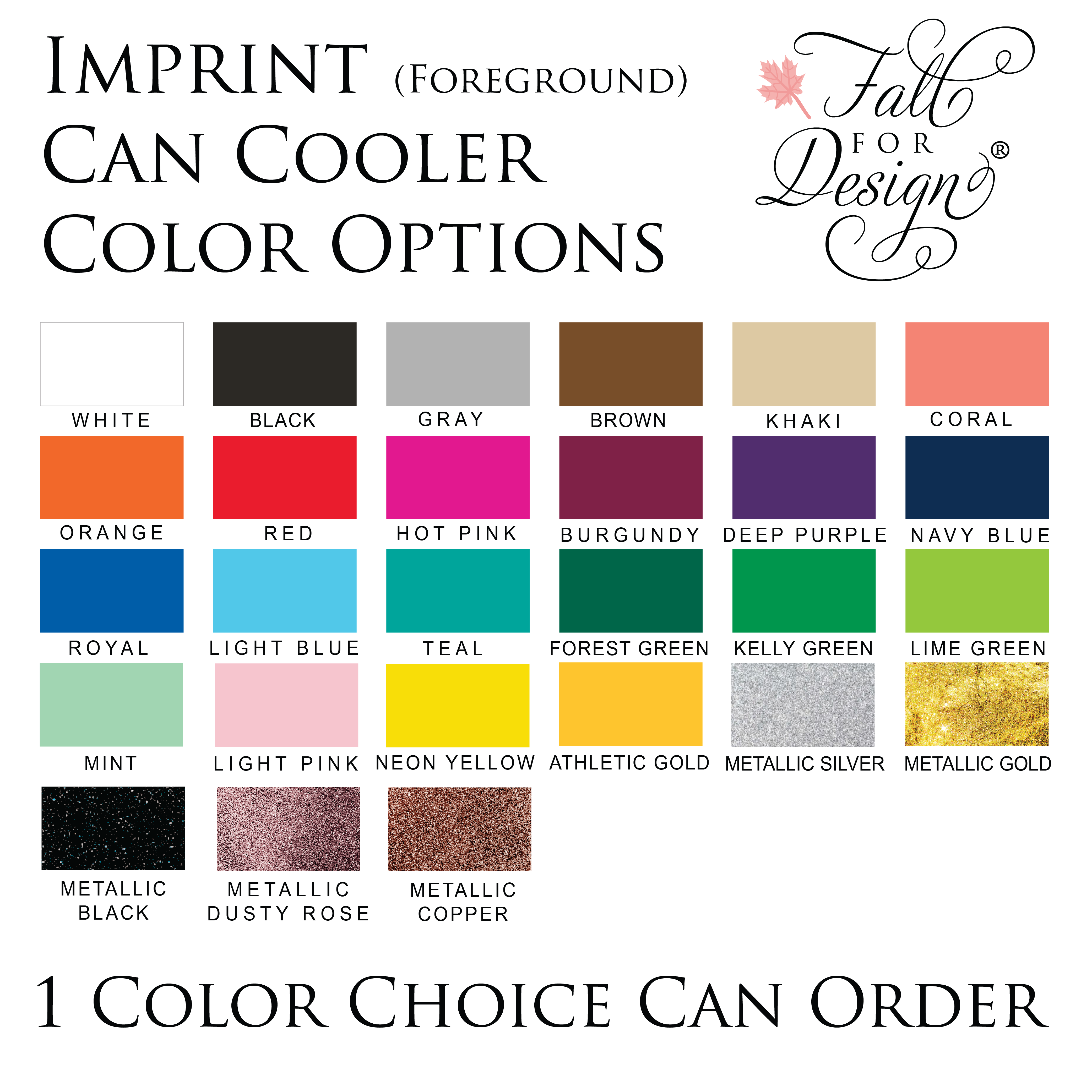 Imprint Wedding Koozies Color Chart