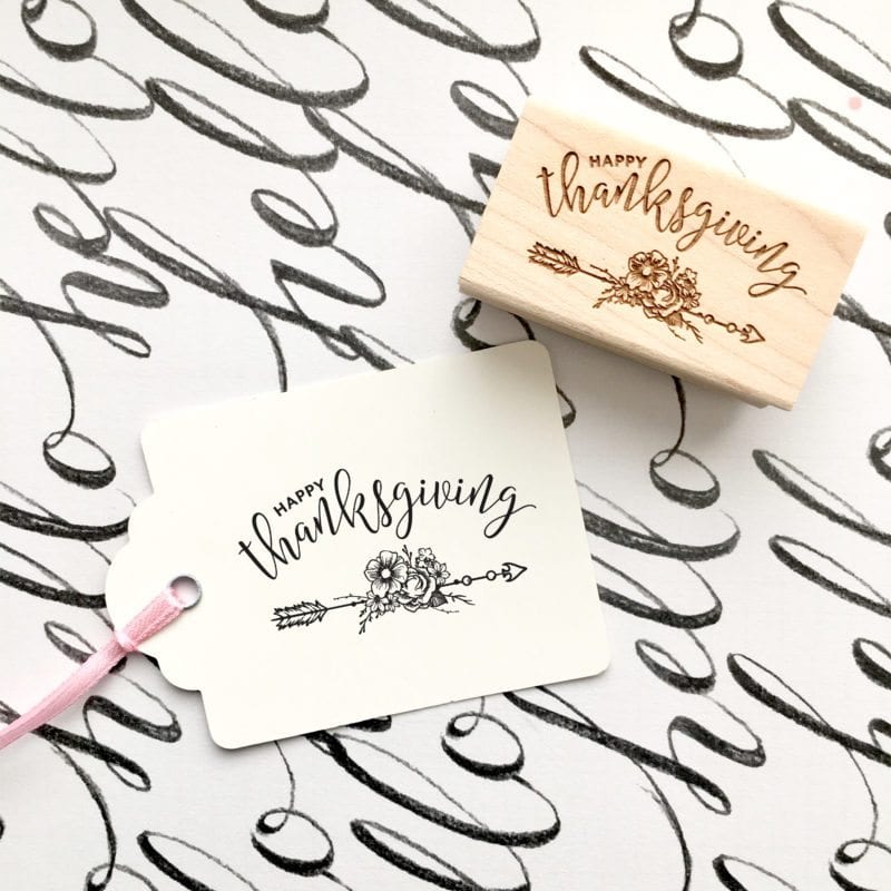 Happy Thanksgiving Rubber Stamp with flowers & Arrows - Style #W35