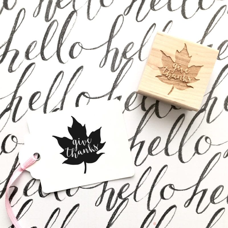 Give Thanks Maple Leaf Rubber Stamp for Thanksgiving Tree Projects - Style #w38