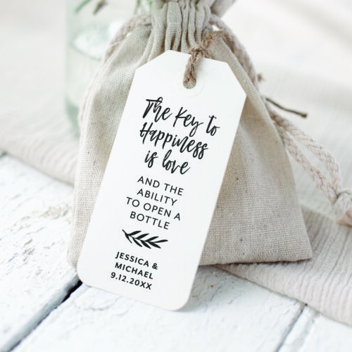 Vintage Key Wedding Favor Wine Tags The Key to Happiness is Love Ability to Open Bottle - Style T#773