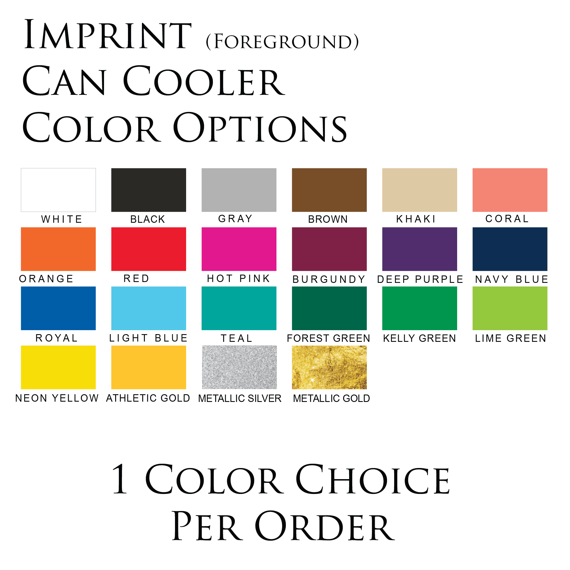 Koozie Imprint Color Chart
