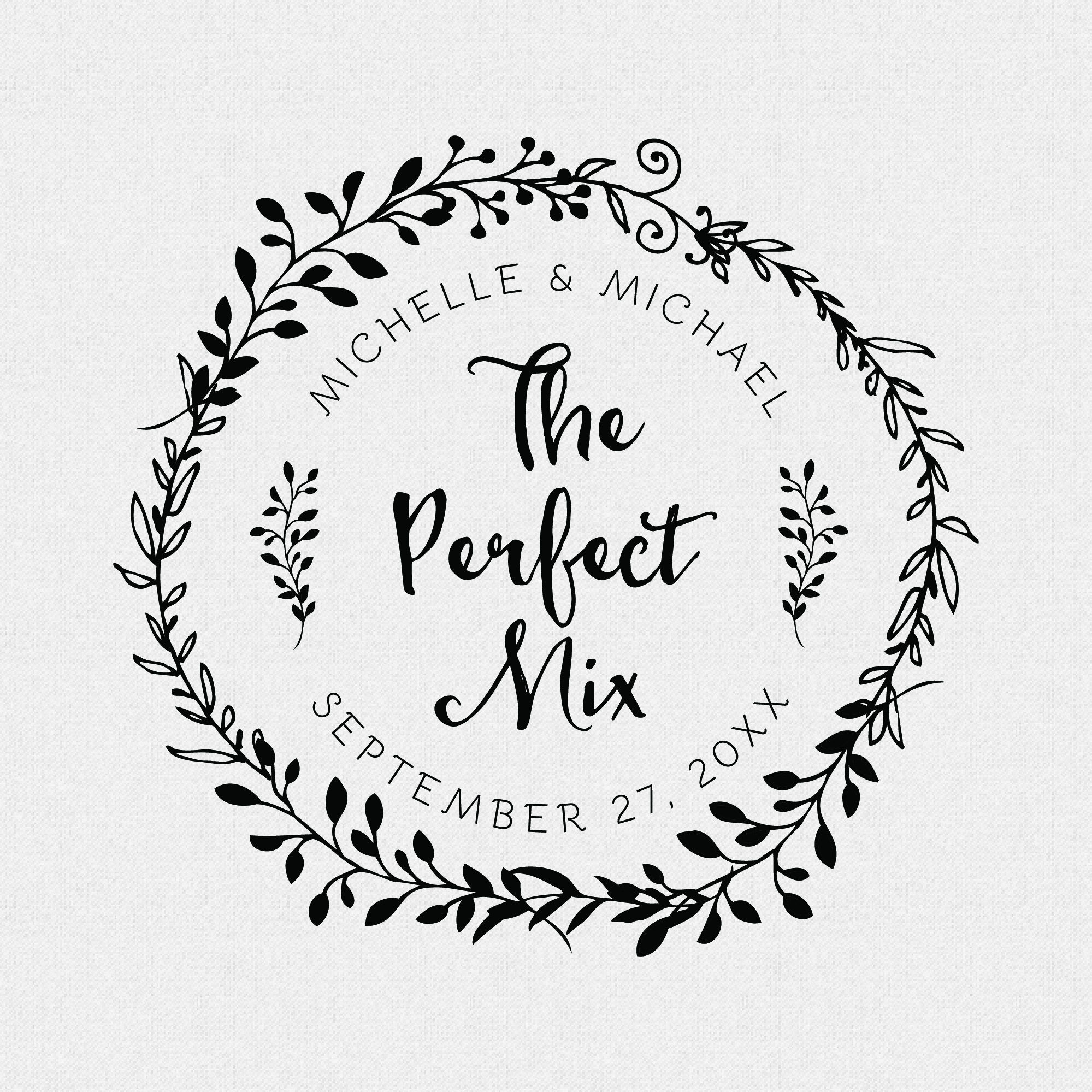 Personalized Floral The Perfect Mix Wedding Favor Stamp, Wreath, Floral, Outdoor, Garden, Vines, Rustic, for Candy Bars, Chex Mix Favors, Trail Mix Favors - Style T793