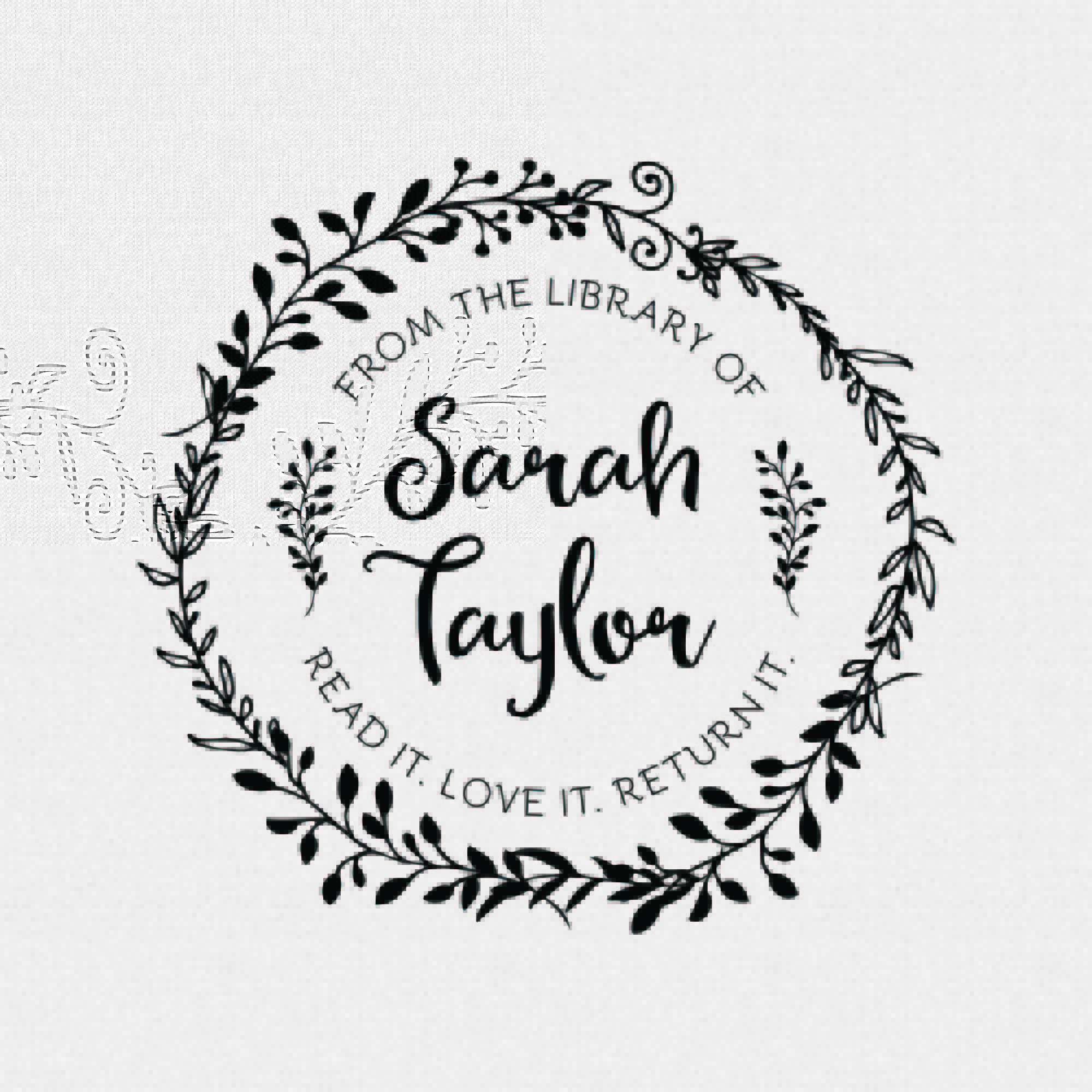 Personalized Rustic Library Stamp, Personalized Book Stamp, Library Book Stamp Sample, Floral, Outdoor, Garden, Laurel, Wreaths, Ex Libris - Style T812
