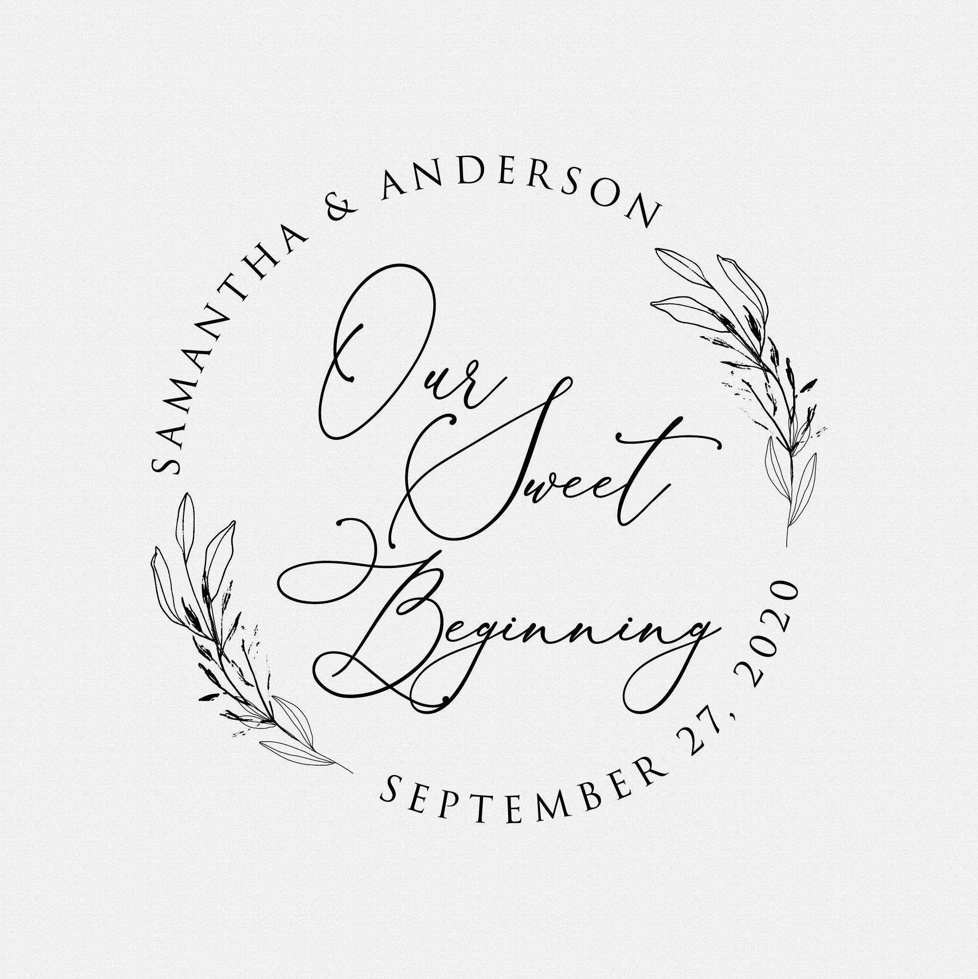 Our Sweet Beginning Signature Script Wedding Favor, Self Inking Rubber Stamp for Candy Bars or Sweet Wedding Favors, Cookies, Dessert, Whimsical, Floral, Outdoor Garden, Foliage - Style T#912