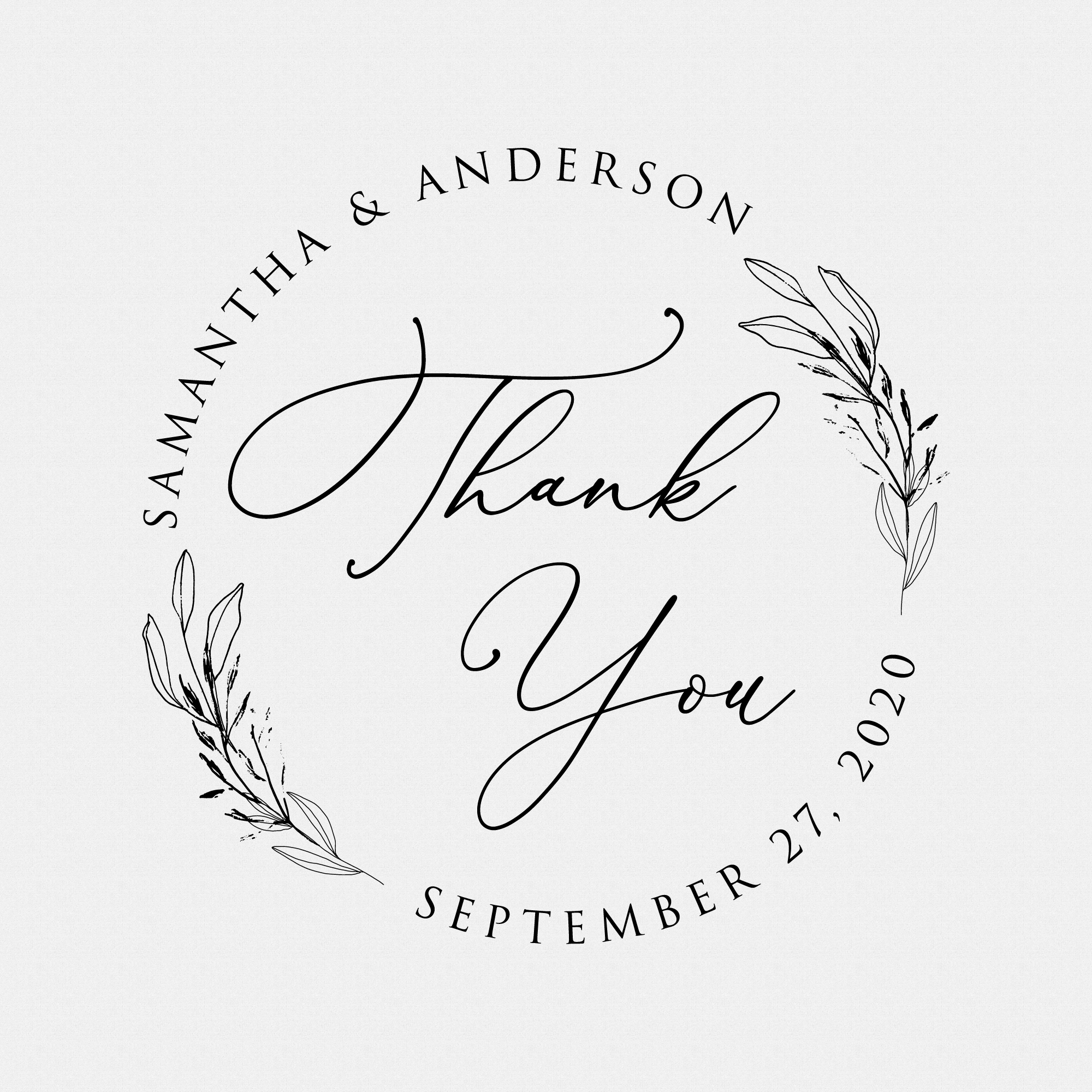 Personalized Thank You Rubber Stamp for DIY Wedding Favors, DIY Gift Tags, Self Inking, Custom, Rubber Stamp, Round, Circle, Foliage, Floral - Style #T913