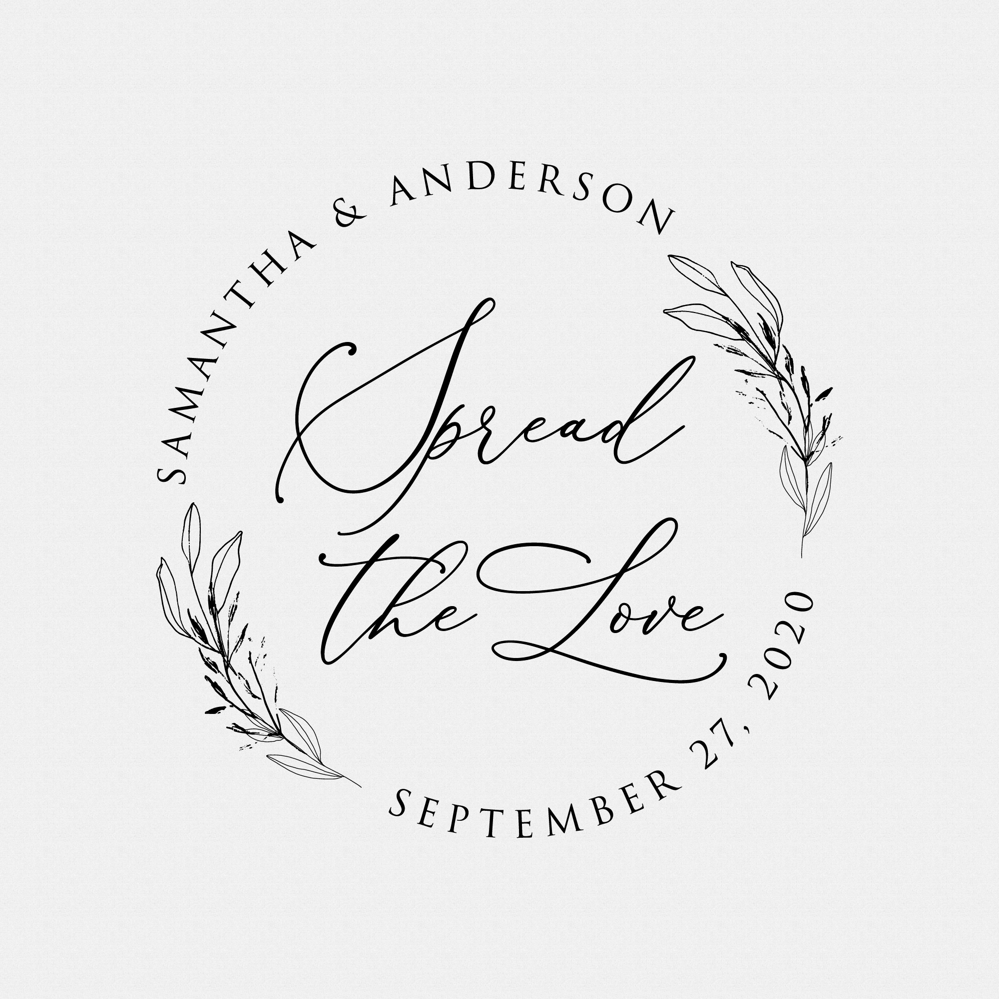 Spread The Love Stamp, Personalized Wedding Favors, Personalized Wedding Stamp with Wreath and Foliage, Jelly Jar Stamp, Apple Butter, Foliage, Floral - Style #T910