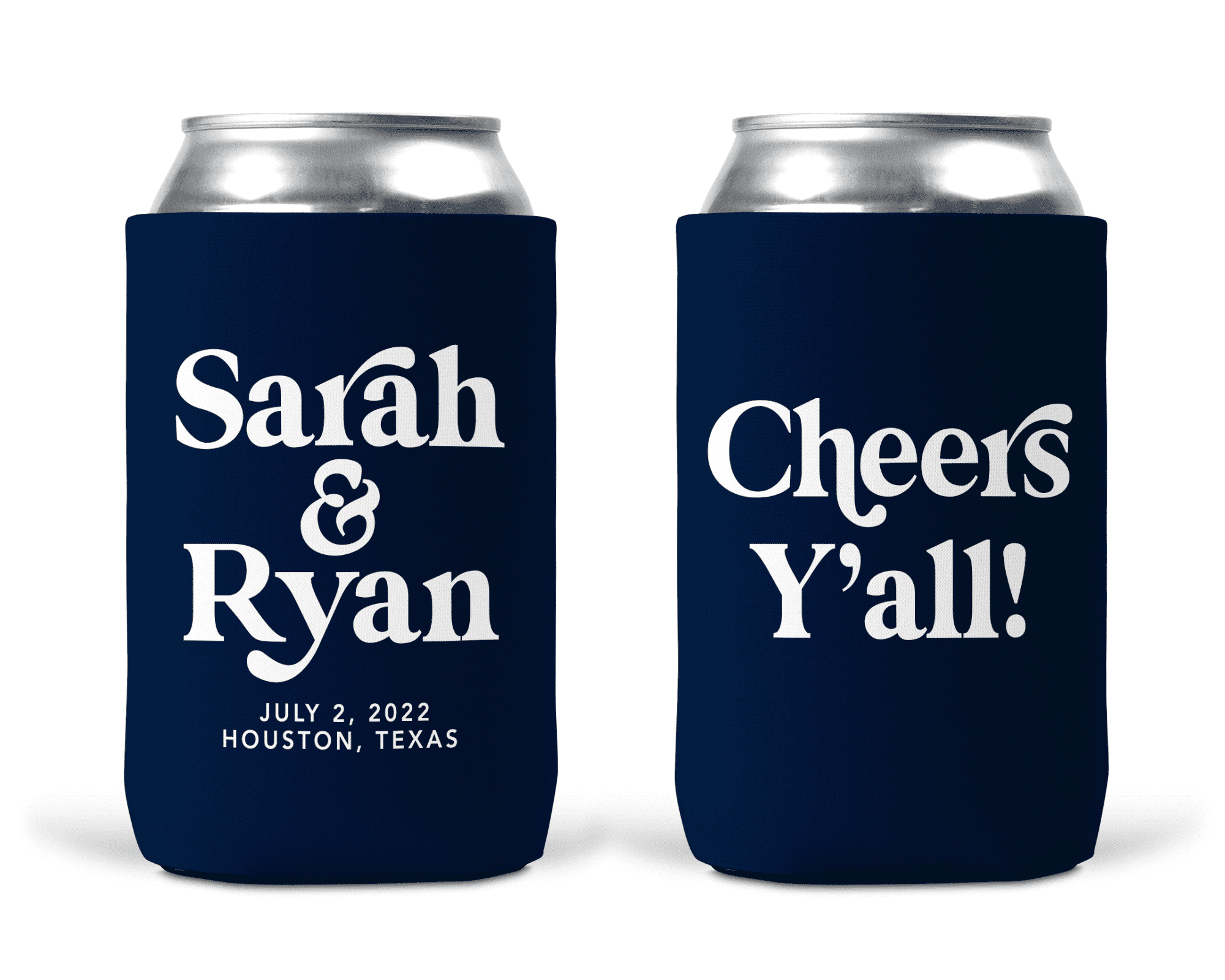 Cheers Y'all Wedding Koozie, Can Cooler, Bold Nostalgic Print Font - Style T#921