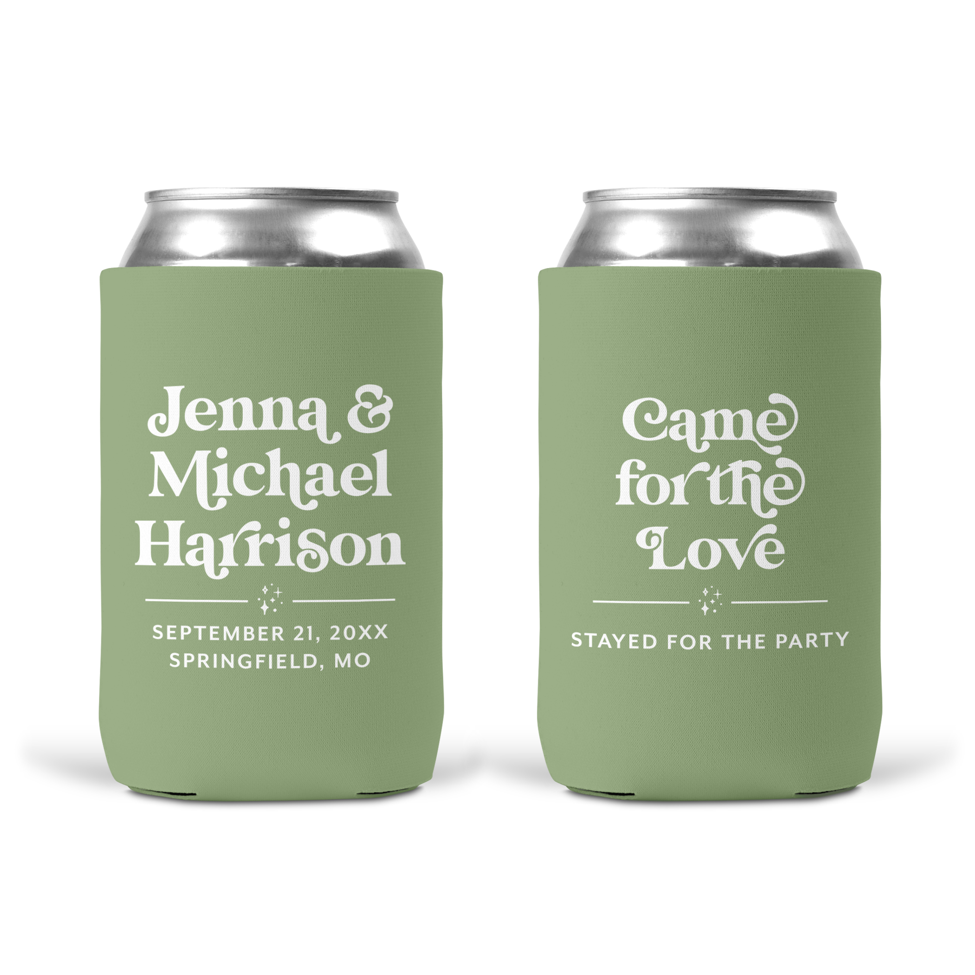 Stayed for the Love, Came for the Party Personalized Wedding Favor Wedding Can Koozie, Coolie, Coosie - Style T252