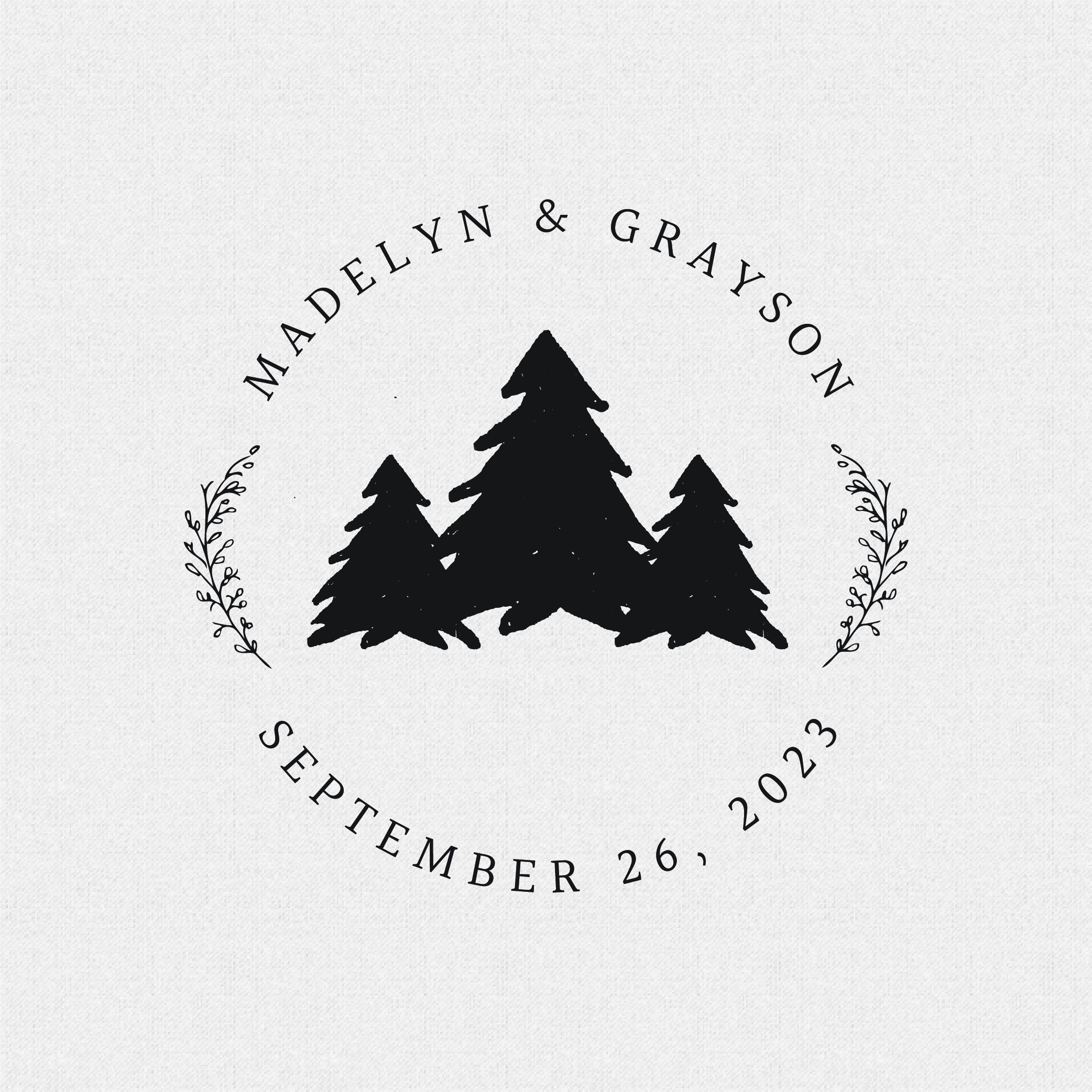 Forest Trees Wedding Logo Rubber Stamp or Personalized Self Inking Stamp - Style T#528