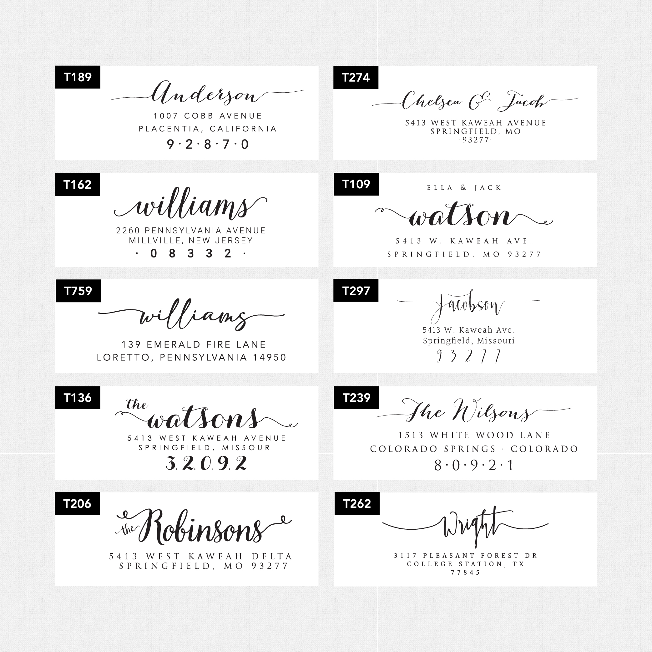 Return Address Stamp with Swashes Options
