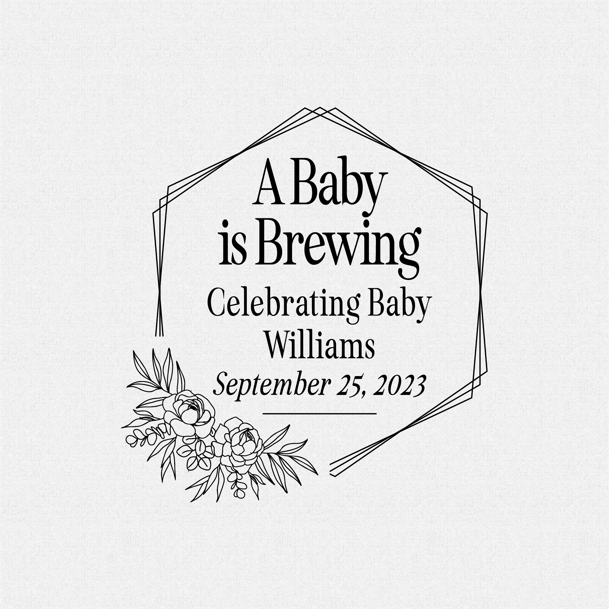 Personalized A Baby Shower is Brewing Wedding Favor Stamp with a Hexagon Peonies style for Coffee Sleeves or Coffee Drinks Favor - Style T#529