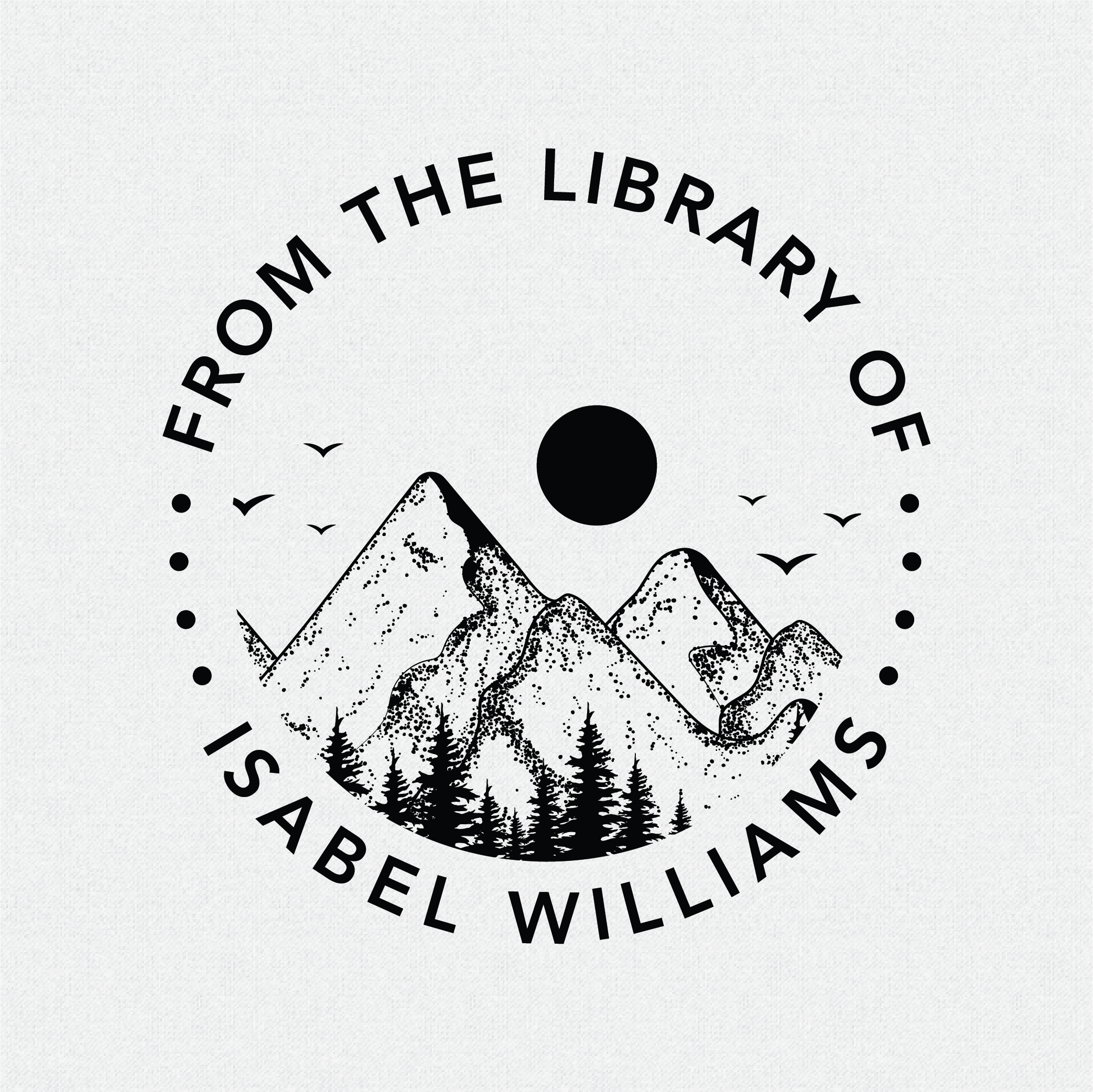 Book Stamp personalized, From the Library of featuring a Mountain Range, Birds and sun sunset - Style T#305