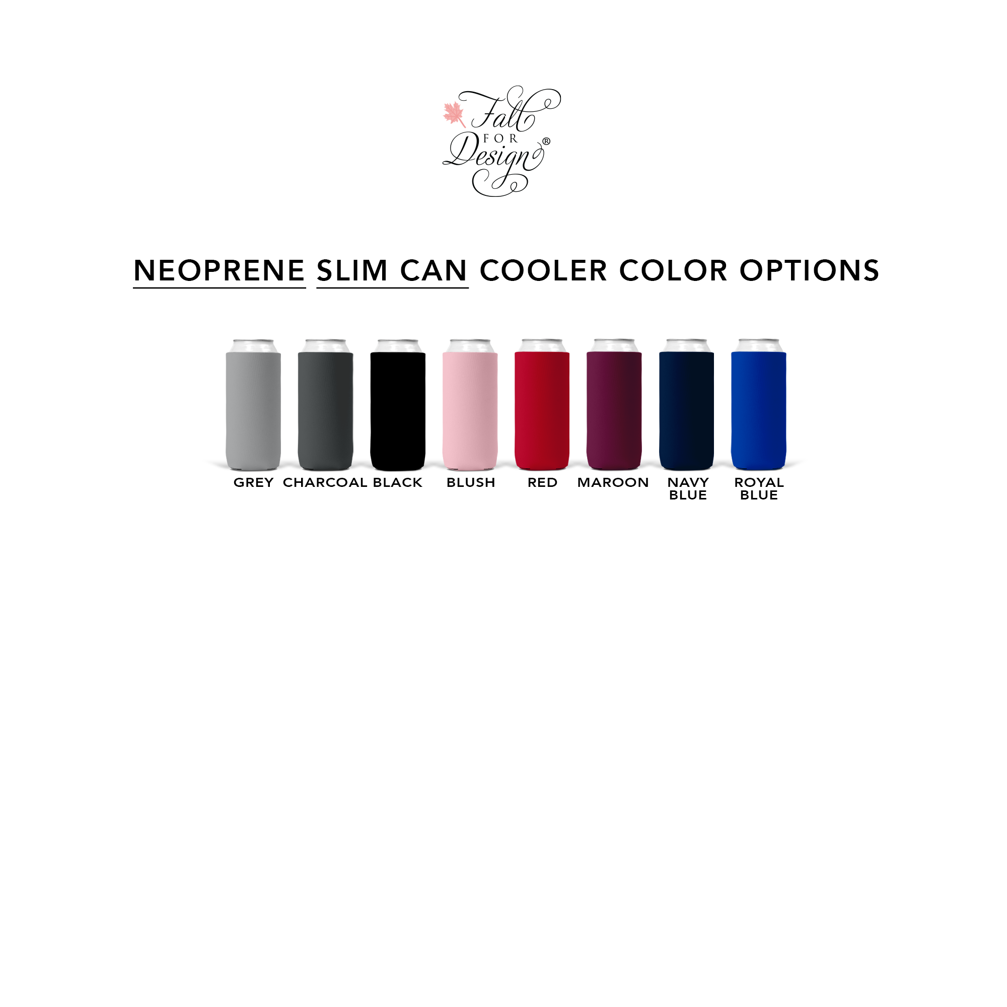 Custom Neoprene Slim Wedding Koozies Color Chart